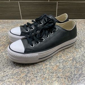 Black leather platform converse